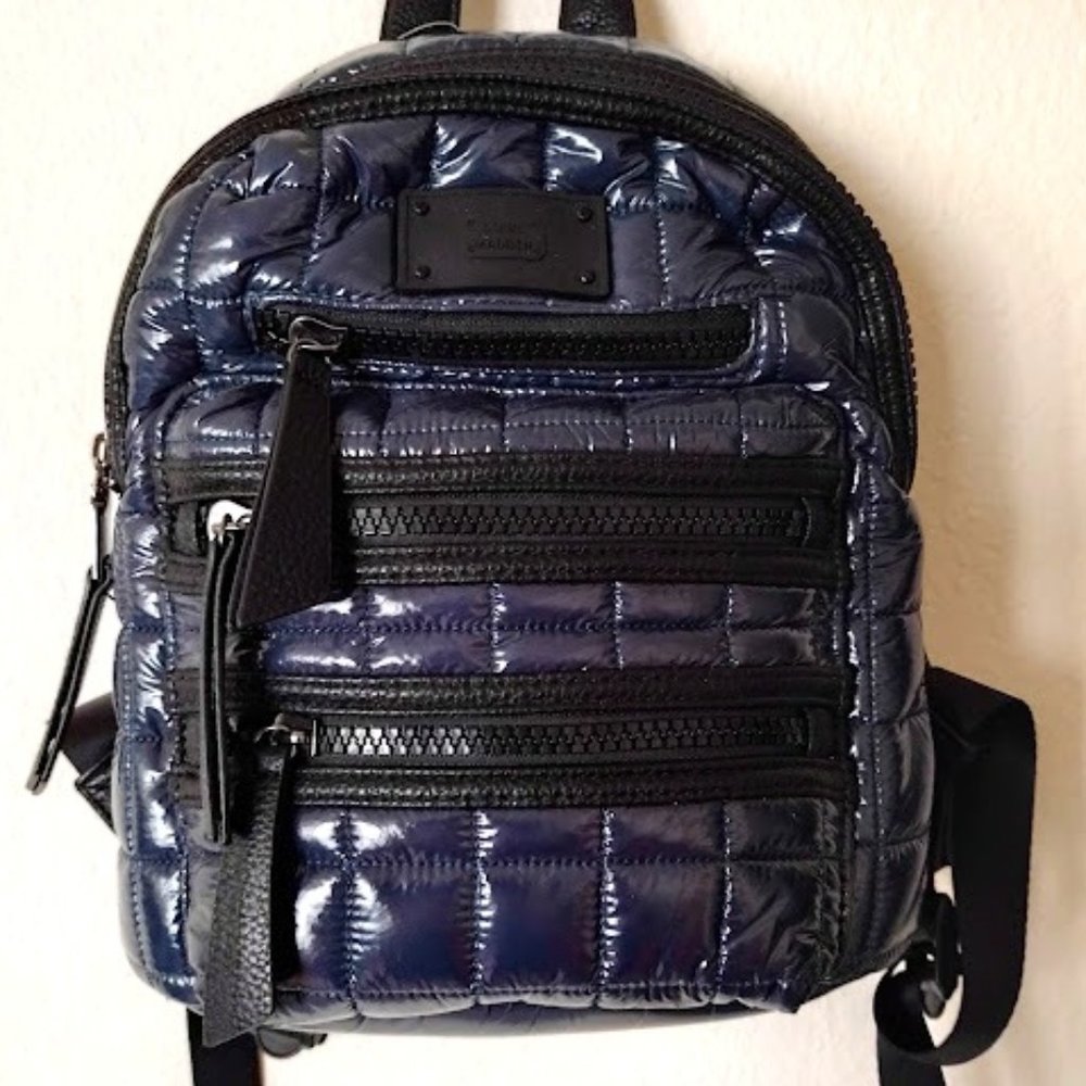 STEVE MADDEN Dark Blue Shiny Puffer Plastic Unisex Mini Backpack